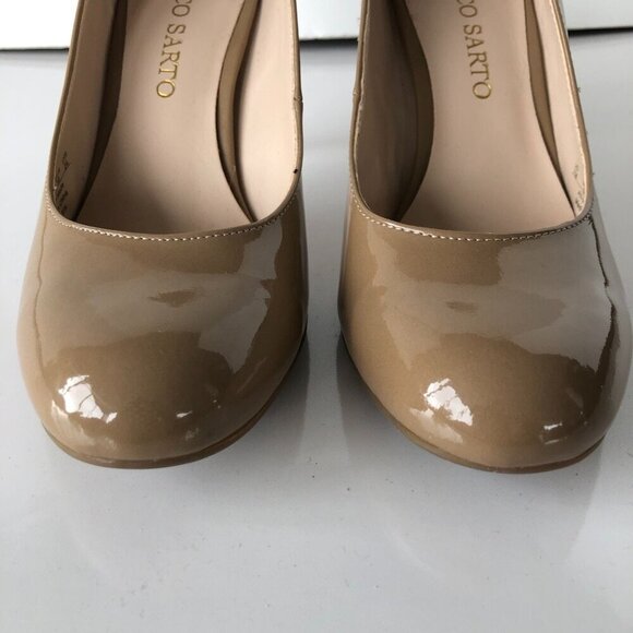FRANCO SARTO manmade patent raisen tan nude taupe cushion 3.25" heel pumps US 7M - Picture 10 of 16